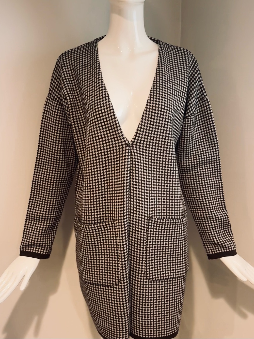 Skovhuus Denmark Brown Cream Open Front Knit Cardigan Medium